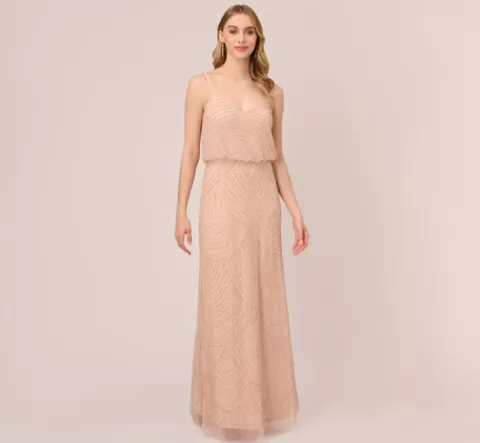 Adrianna Papell Art Deco Beaded Blouson Gown In BLUSH Cheap