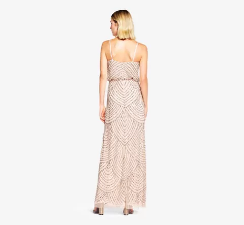Adrianna Papell Art Deco Beaded Blouson Gown In Taupe Pink TAUPE-PINK Fashion