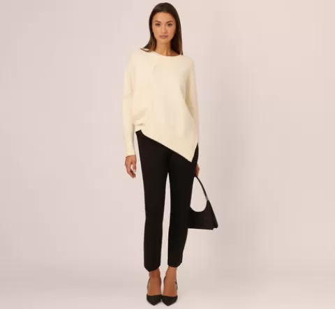 Adrianna Papell Asymmetrical Slouchy Dolman Sleeve Pullover Sweater In CREAM Best Sale