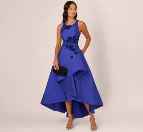 Adrianna Papell Bead Mikado High Low Long Dress In Ultra Blue ULTRABLUE Store