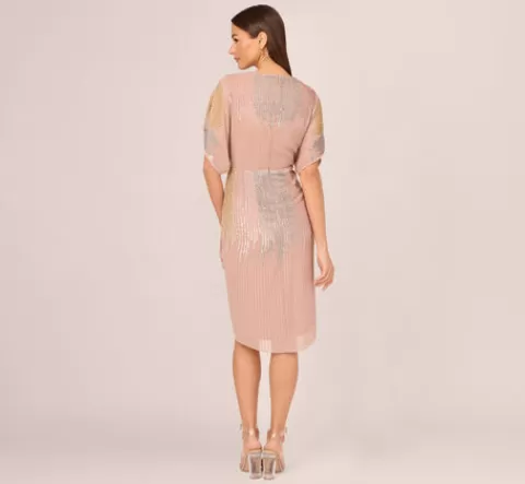 Adrianna Papell Beaded Faux Wrap Dress With Dolman Sleeves In Rose Gold ROSEGOLD Online