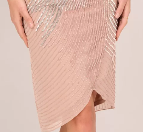 Adrianna Papell Beaded Faux Wrap Dress With Dolman Sleeves In Rose Gold ROSEGOLD Online