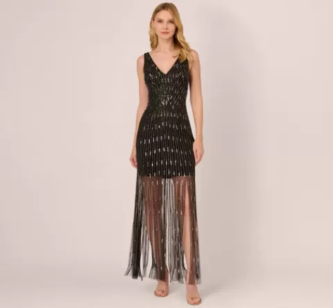 Adrianna Papell Beaded Sleeveless Dress With Carwash Hem In Black Mercury BLACK-MERCURY Best Sale