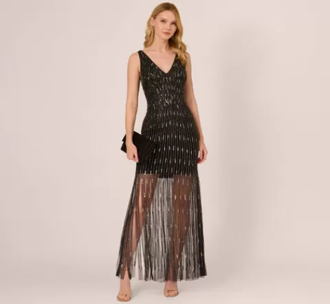 Adrianna Papell Beaded Sleeveless Dress With Carwash Hem In Black Mercury BLACK-MERCURY Best Sale