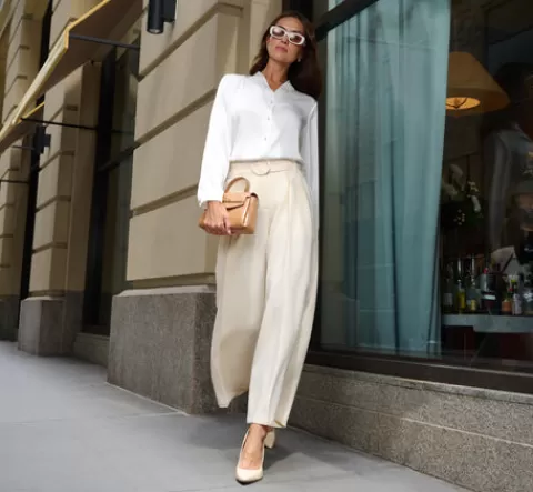 Adrianna Papell Belted Wide Leg Pants With Pockets In CREAM New