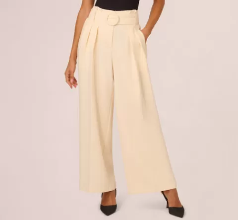 Adrianna Papell Belted Wide Leg Pants With Pockets In CREAM New