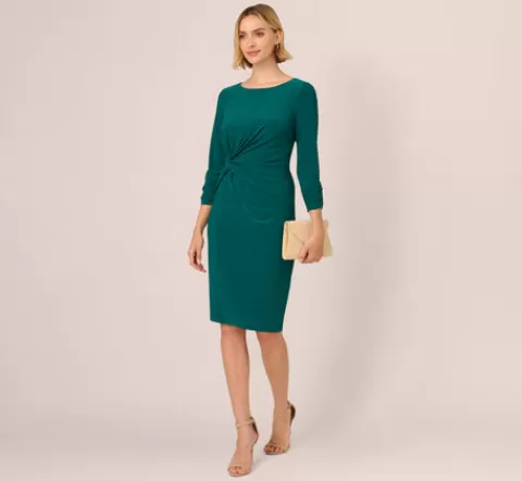 Adrianna Papell Boat Neck Sheath Short Dress In Dark Ivy DARKIVY Hot