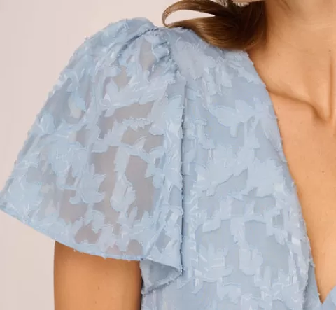 Adrianna Papell Burnout Smocked Midi Dress With Short Sleeves In Dusty Blue DUSTYBLUE Outlet