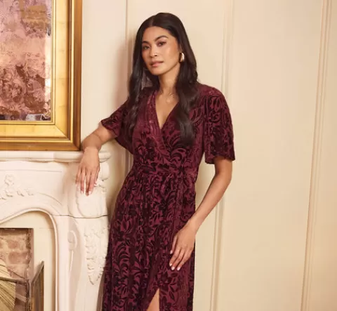 Adrianna Papell Burnout Velvet Maxi Dress In BURGUNDY Shop
