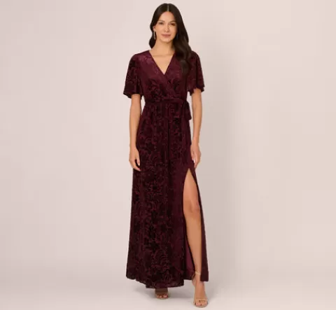 Adrianna Papell Burnout Velvet Maxi Dress In BURGUNDY Shop