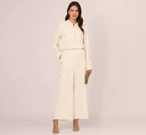 Adrianna Papell Button Up Utility Top With Pockets In BARLEY Fashion