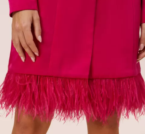 Adrianna Papell Charmeuse Tuxedo Short Sheath Cocktail Dress With Feather Trim In Bright Rose BRIGHTROSE Cheap