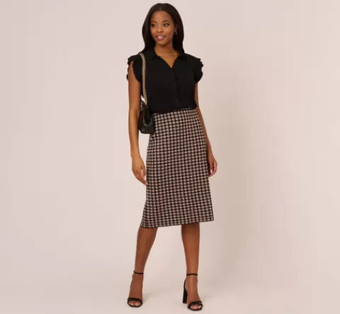 Adrianna Papell Collared Button Up Top With Flutter Sleeves In BLACK Clearance