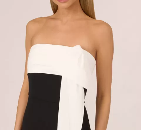 Adrianna Papell Colorblock Crepe Strapless Jumpsuit With Bow Accent In Black White BLACK-WHITE Best