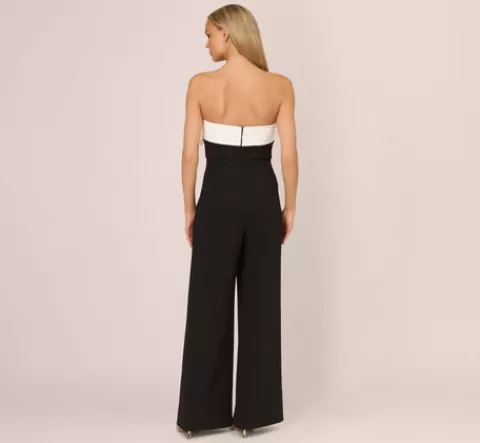 Adrianna Papell Colorblock Crepe Strapless Jumpsuit With Bow Accent In Black White BLACK-WHITE Best