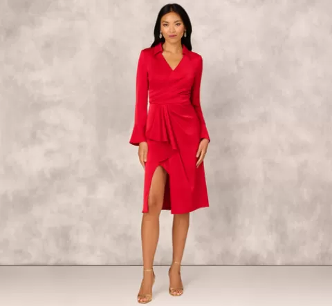 Adrianna Papell Crepe Back Satin Midi Dress In RED Shop