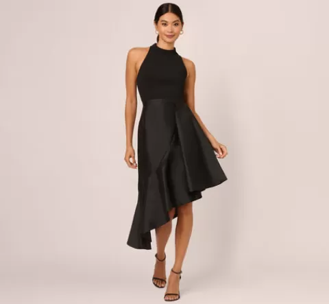 Adrianna Papell Crepe Combo Taffeta Dress In BLACK Best