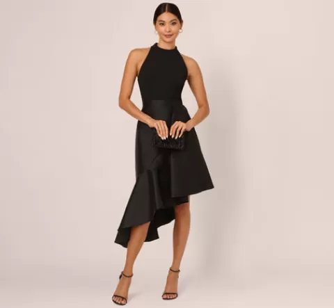 Adrianna Papell Crepe Combo Taffeta Dress In BLACK Best