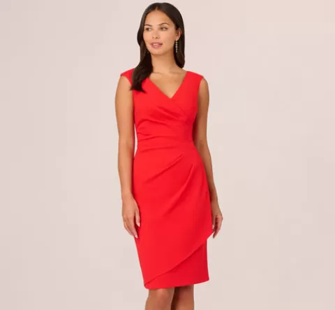 Adrianna Papell Crepe Sheath Dress With Draped Details In Red Crush REDCRUSH Shop