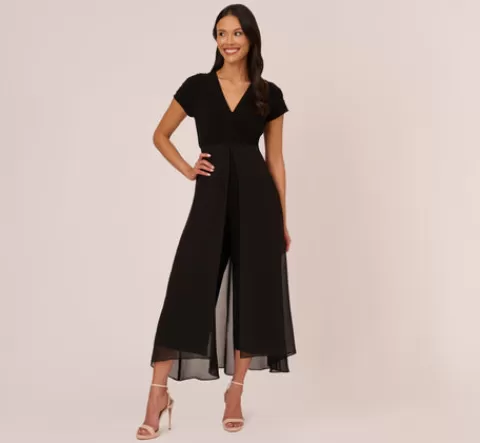 Adrianna Papell Cropped Jumpsuit With Pintuck Bodice In BLACK Outlet