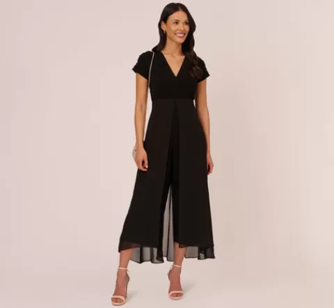 Adrianna Papell Cropped Jumpsuit With Pintuck Bodice In BLACK Outlet
