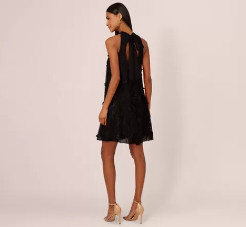 Adrianna Papell 3D Floral Embroidered Trapeze Dress With Open Bow Back In BLACK Cheap