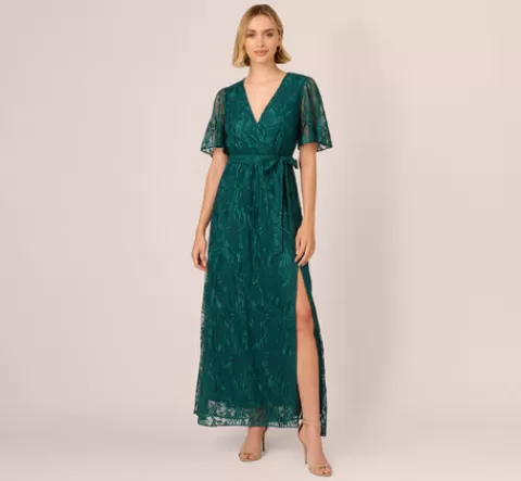 Adrianna Papell Embroidered Lace Maxi Dress In HUNTER Clearance