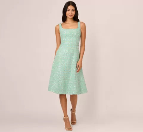 Adrianna Papell Fit And Flare Sequin Boucle Dress In SAGE Outlet