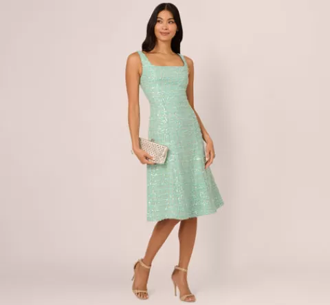 Adrianna Papell Fit And Flare Sequin Boucle Dress In SAGE Outlet