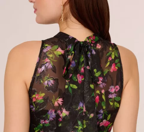 Adrianna Papell Floral Chiffon Halter Midi Dress With Flounce Hem In Black Multi BLACKMULTI Cheap
