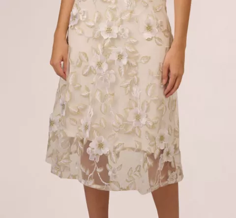 Adrianna Papell Floral Embroidery Illusion Midi Dress In Ivory Gold IVORY-GOLD Hot