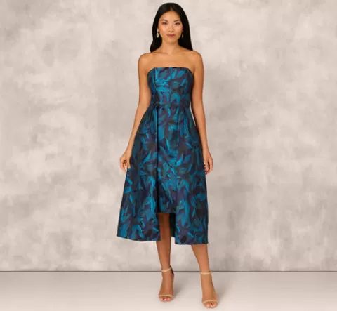 Adrianna Papell Floral Jacquard Midi Dress In Blue Black Multi BLUE-BLACKMULTI Sale