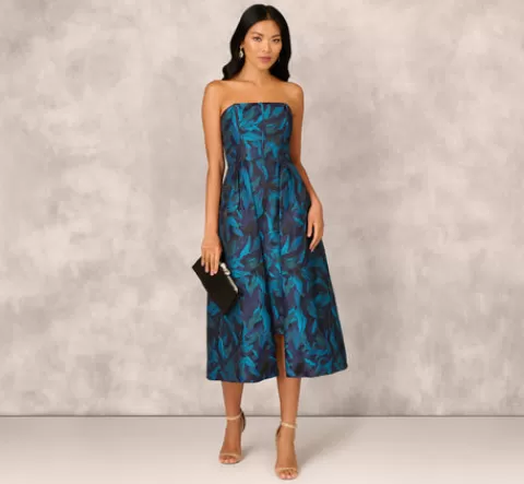 Adrianna Papell Floral Jacquard Midi Dress In Blue Black Multi BLUE-BLACKMULTI Sale