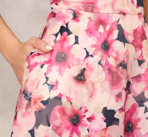 Adrianna Papell Floral Print Jacquard One Shoulder Ball Gown In Hot Pink Multi HOTPINKMULTI Online