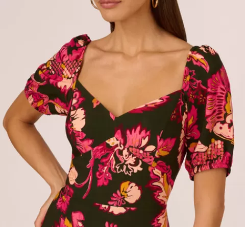 Adrianna Papell Floral Print Maxi Dress With Puff Sleeves In Hunter Multi HUNTERMULTI Discount