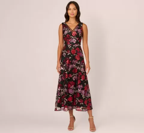 Adrianna Papell Floral Sequin Ankle Dress In Black Multi BLACKMULTI Hot