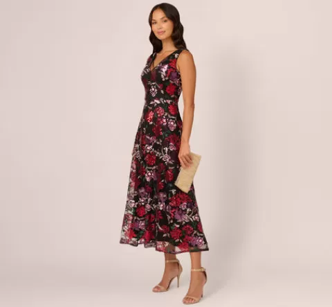 Adrianna Papell Floral Sequin Ankle Dress In Black Multi BLACKMULTI Hot