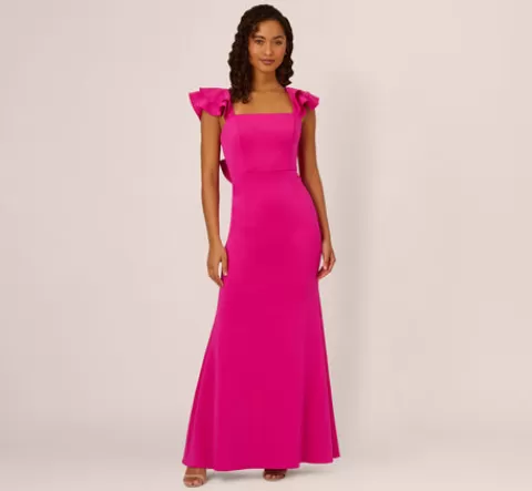 Adrianna Papell Flutter Sleeve Mermaid Gown In FUCHSIA Cheap
