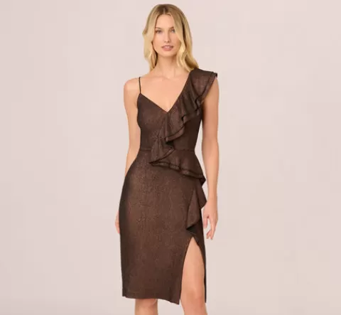 Adrianna Papell Foiled Knit Midi Dress In Black Bronze BLACK-BRONZE New