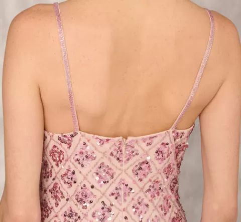 Adrianna Papell Geometric Sequin Beaded Gown With Scoop Neckline In Pink Multi PINKMULTI Hot