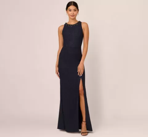Adrianna Papell Glitter Boucle Stretch Gown In NAVY Online