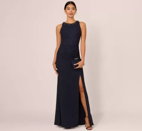Adrianna Papell Glitter Boucle Stretch Gown In NAVY Online