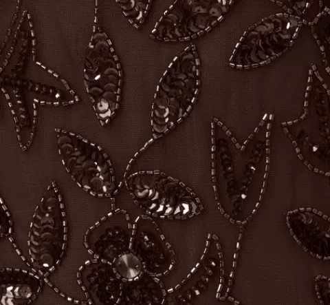 Adrianna Papell Hand Beaded Short Sleeve Floral Godet Gown In CHOCOLATE Discount