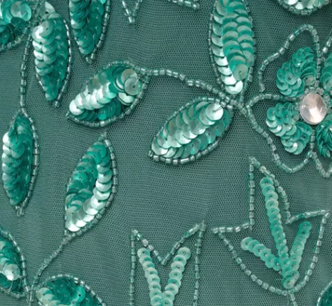 Adrianna Papell Hand Beaded Short Sleeve Floral Godet Gown In Green Slate GREENSLATE Outlet