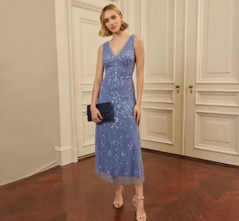 Adrianna Papell Hand-Beaded Ankle-Length Dress In French Blue FRENCHBLUE Shop