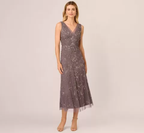 Adrianna Papell Hand-Beaded Ankle-Length Dress In MOONSCAPE Shop