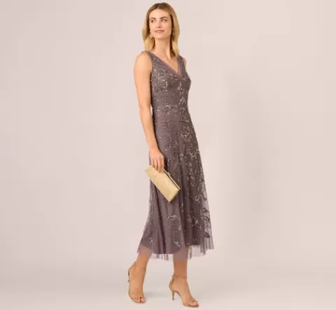 Adrianna Papell Hand-Beaded Ankle-Length Dress In MOONSCAPE Shop