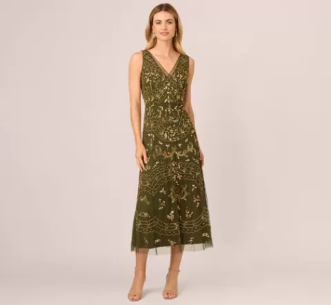 Adrianna Papell Hand-Beaded Ankle-Length Dress In OLIVE Sale