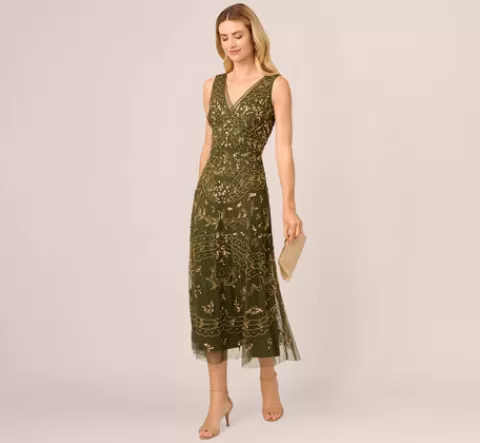 Adrianna Papell Hand-Beaded Ankle-Length Dress In OLIVE Sale