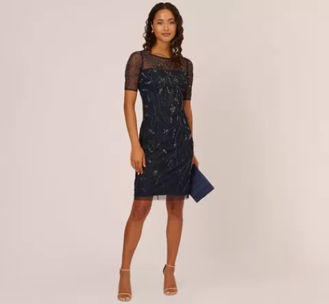 Adrianna Papell Hand-Beaded Cocktail Dress In MIDNIGHT Clearance